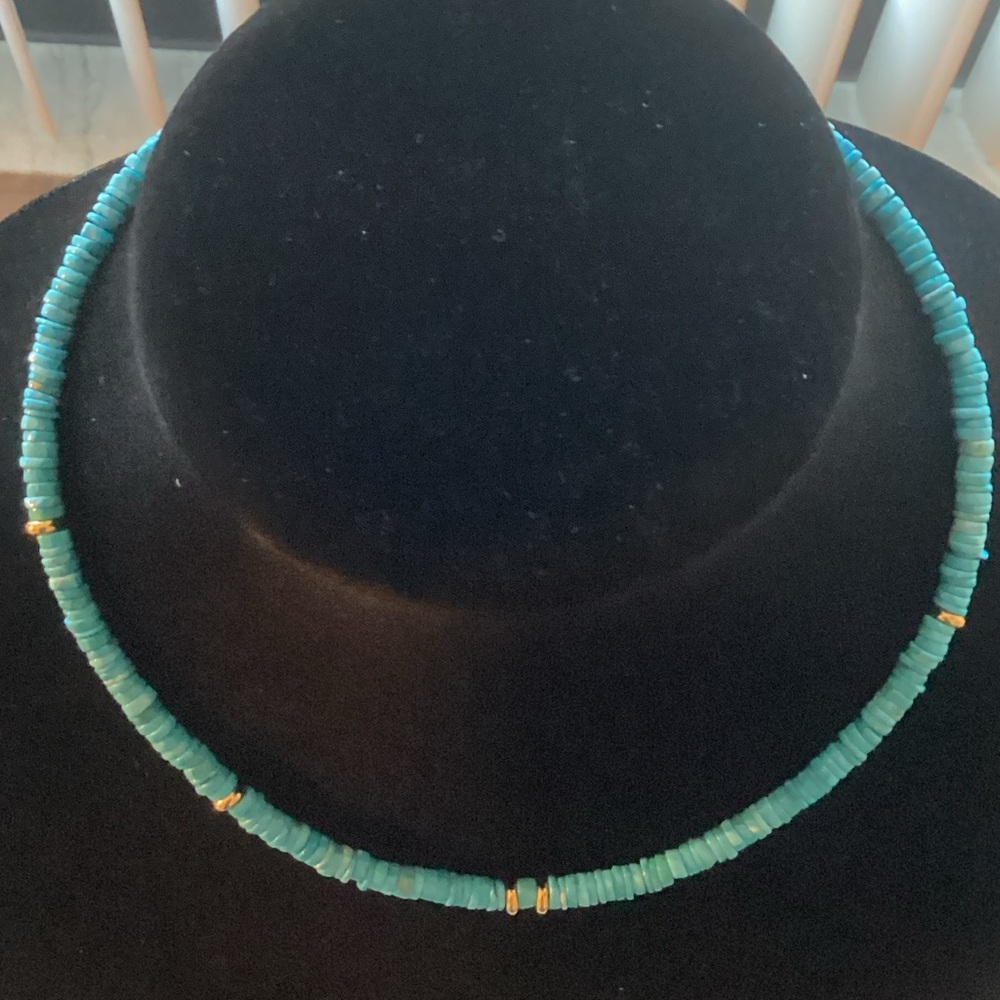 Turquoise Beaded Necklace with Gold Accents - Women's Jewelry
